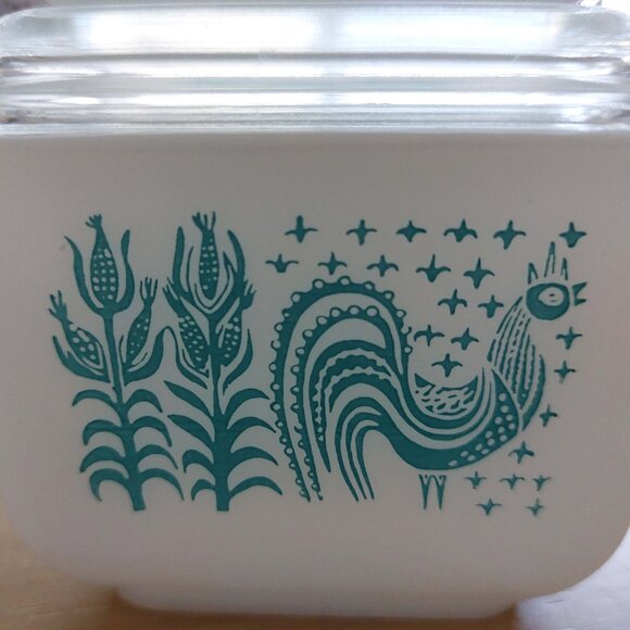 Rare 1960 PYREX Butterprint pattern (Turquoise On White) Casserole Dishes - Picture 1 of 4